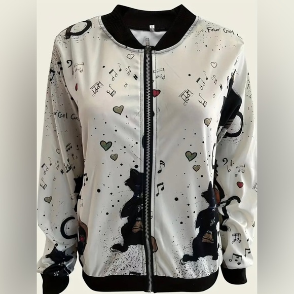 Graphic Print Zipper Jacket, Casual Baseball Neck - Picture 2 of 3